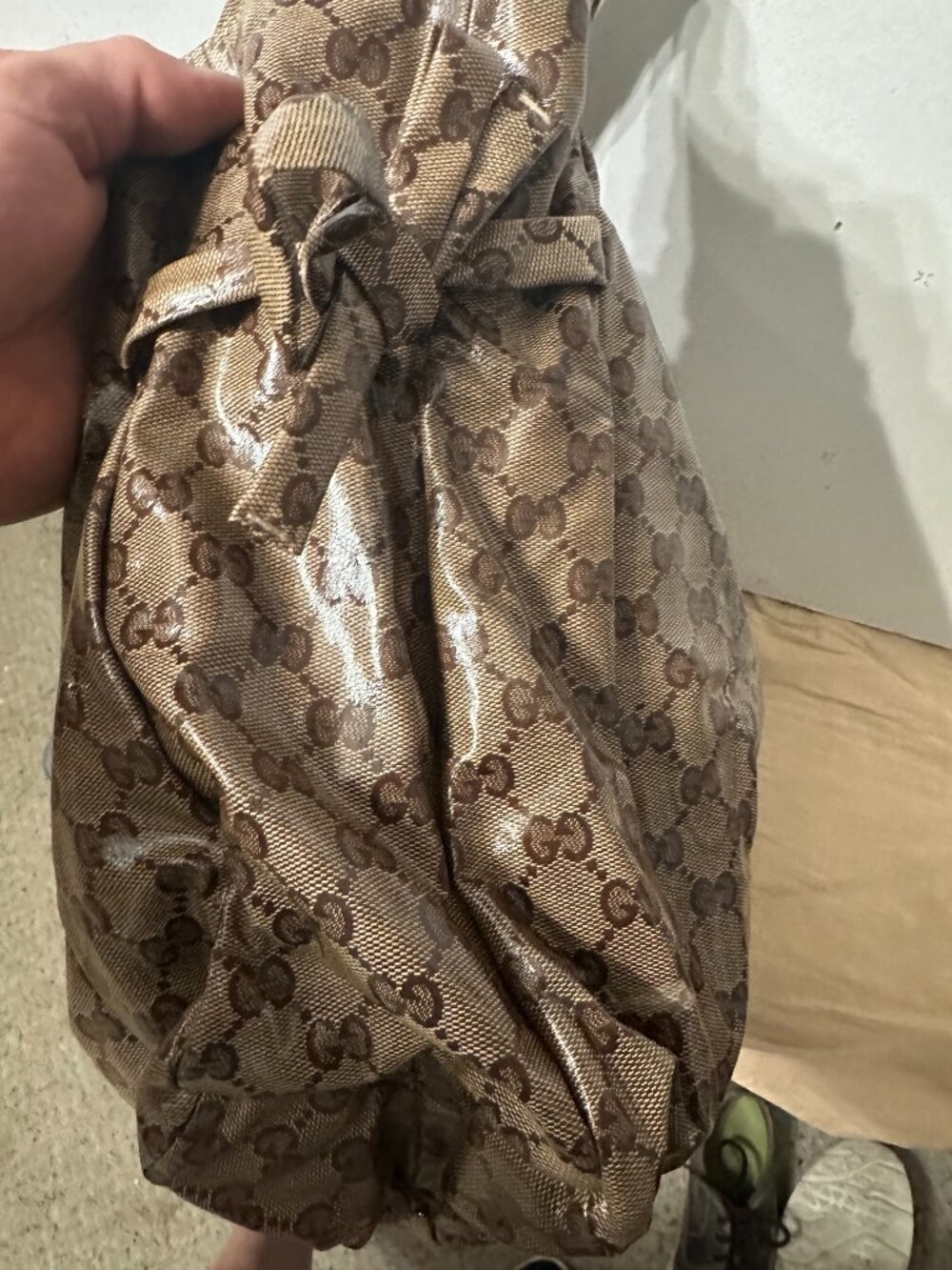 Gucci GG Crystal Canvas Hysteria Fold-Over Hobo- back has a stain/wear - Picture 5 of 13